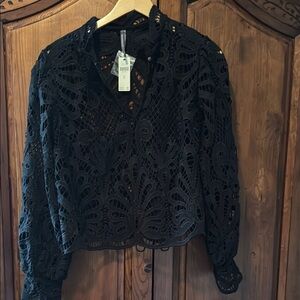 NWT ANTHROPOLOGIE BLACK VICTORIAN PUFF LONG SLEEVE BLOUSE SIZE M